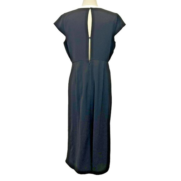 RW & Co Midi Dress Womans Size 14 Black Cap Sleeve Keyhole Back Front Slit Party - Picture 2 of 7